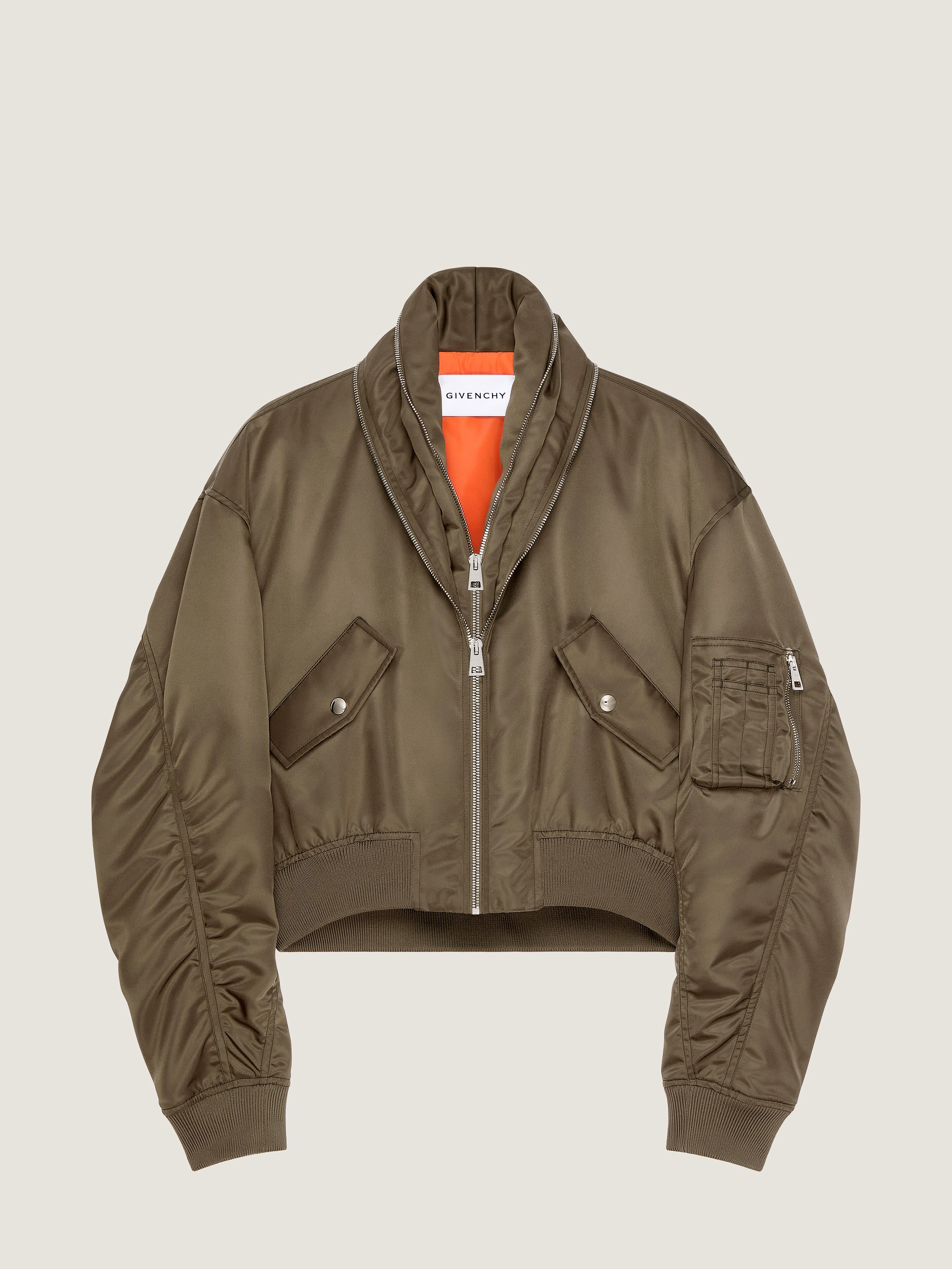 Bomber with zipped shawl collar in nylon